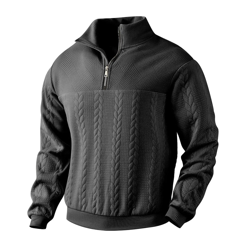 Quarter Zip Sweatshirt Men - Textured Design, Long Sleeve, Relaxed Fit