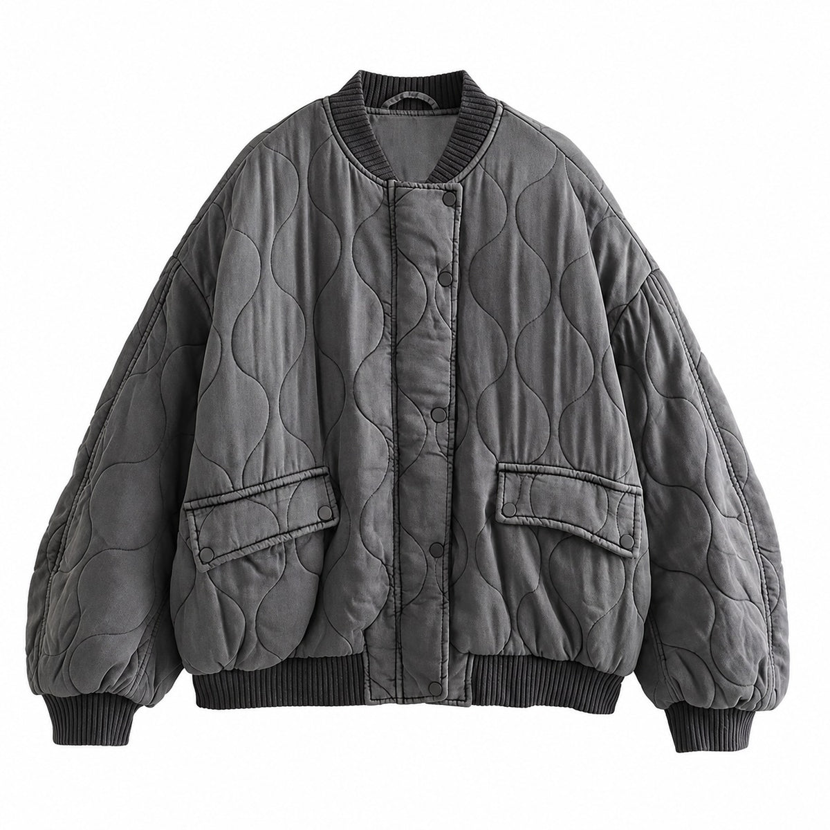 Quilted Jacket for Women - Oversized Fit with Snap Closure and Pockets