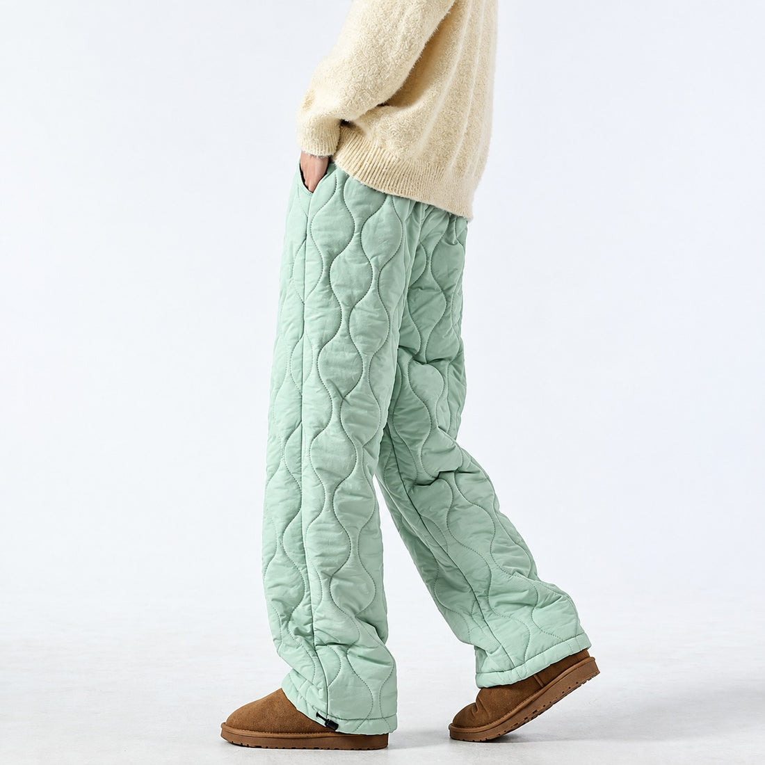 Quilted Wide Leg Pants for Women - Insulated Design with Relaxed Fit