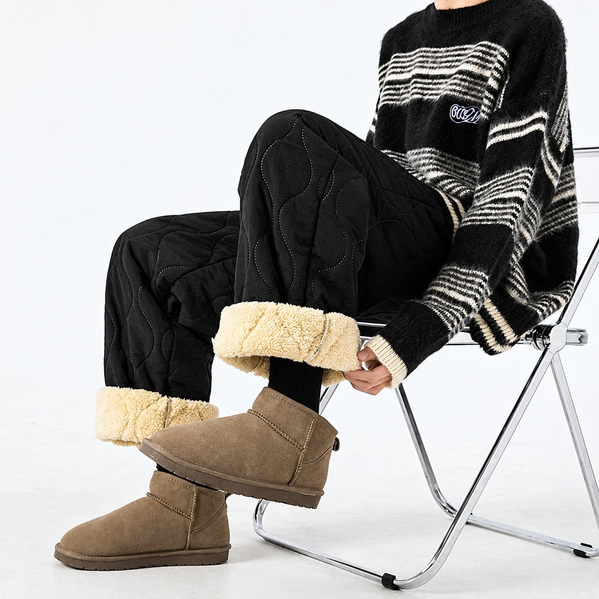 Quilted Wide Leg Pants for Women - Insulated Design with Relaxed Fit