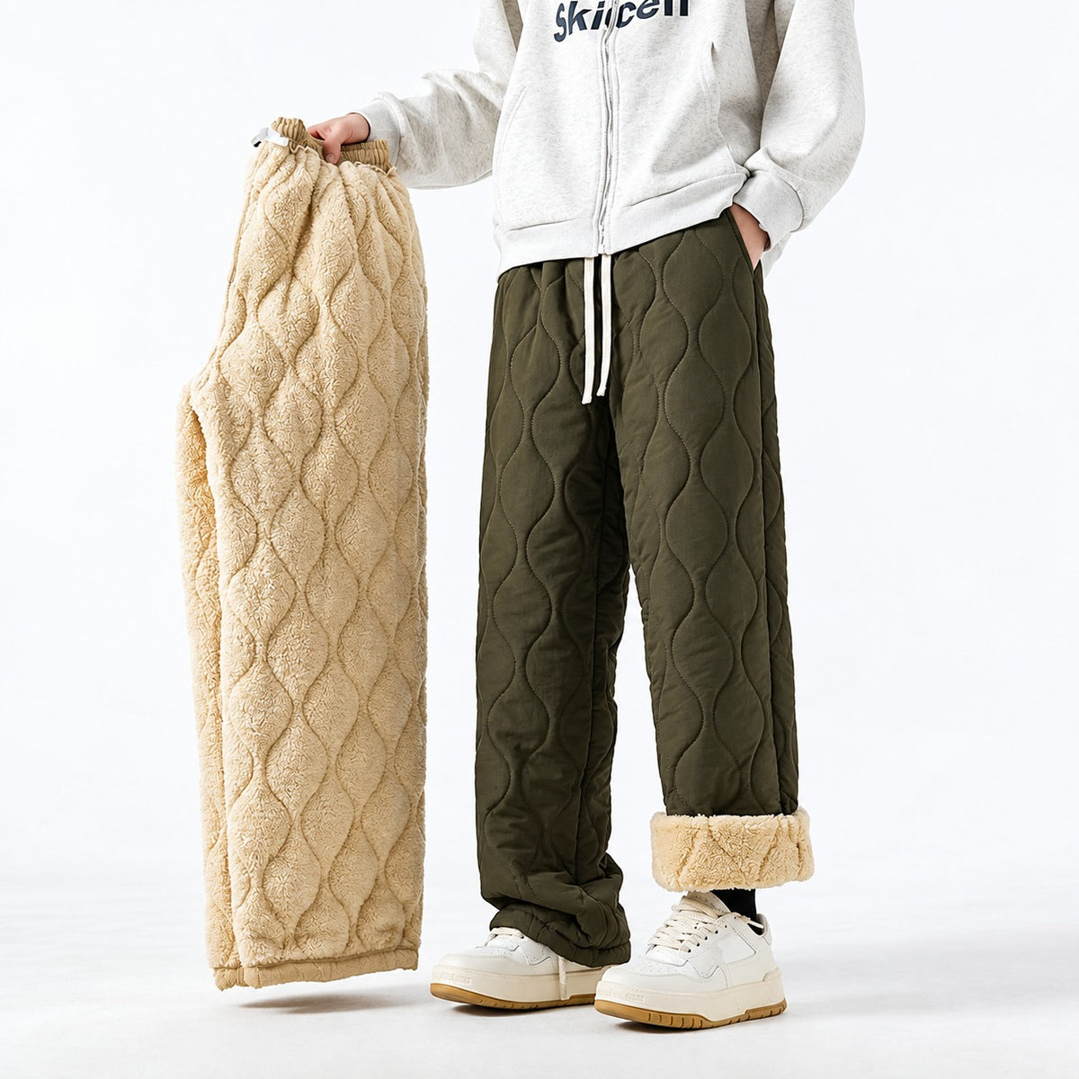 Quilted Wide Leg Pants for Women - Insulated Design with Relaxed Fit