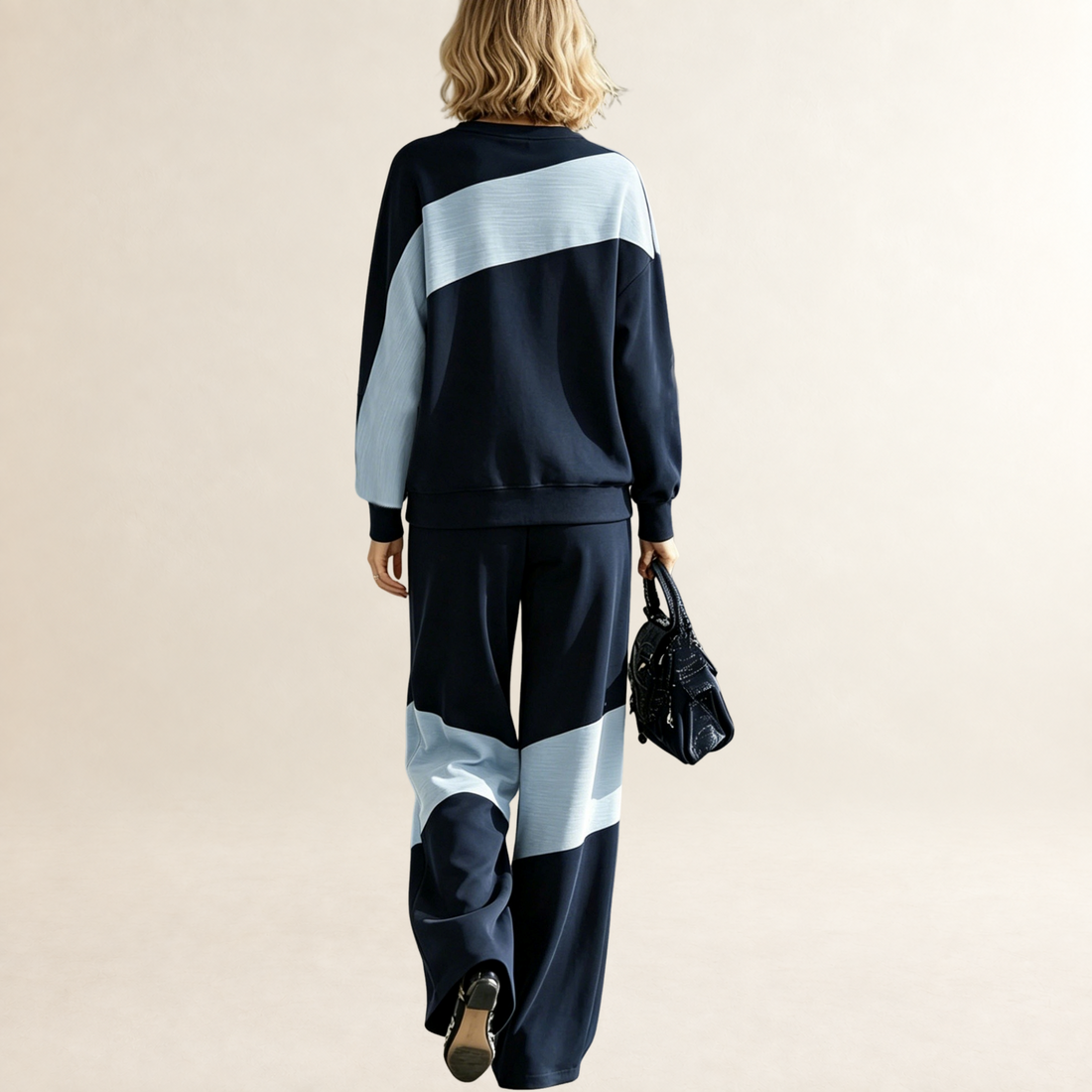 Sets Women Patchwork Sportswear Sweatshirt and Sweatpants - Relaxed Fit