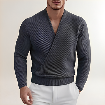 Shirts for Men - Ribbed Cross Placket Pullover Sweater with Long Sleeves