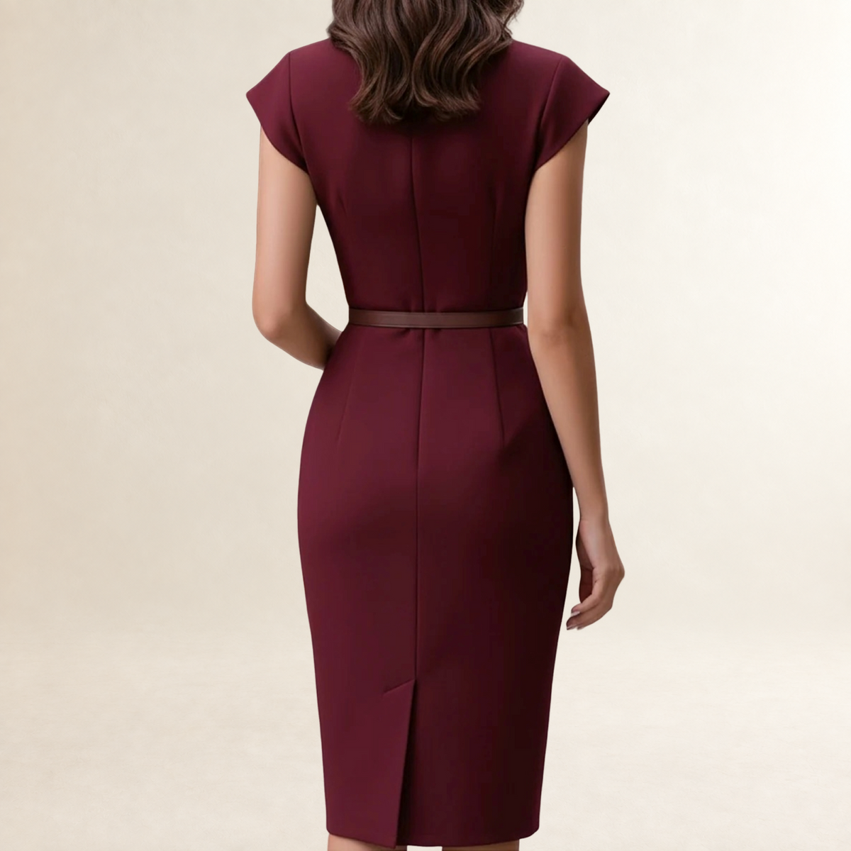 Short Sleeve Midi Dress for Women Blazer-Style Wrap Bodice Belted Waist Tailored Fit