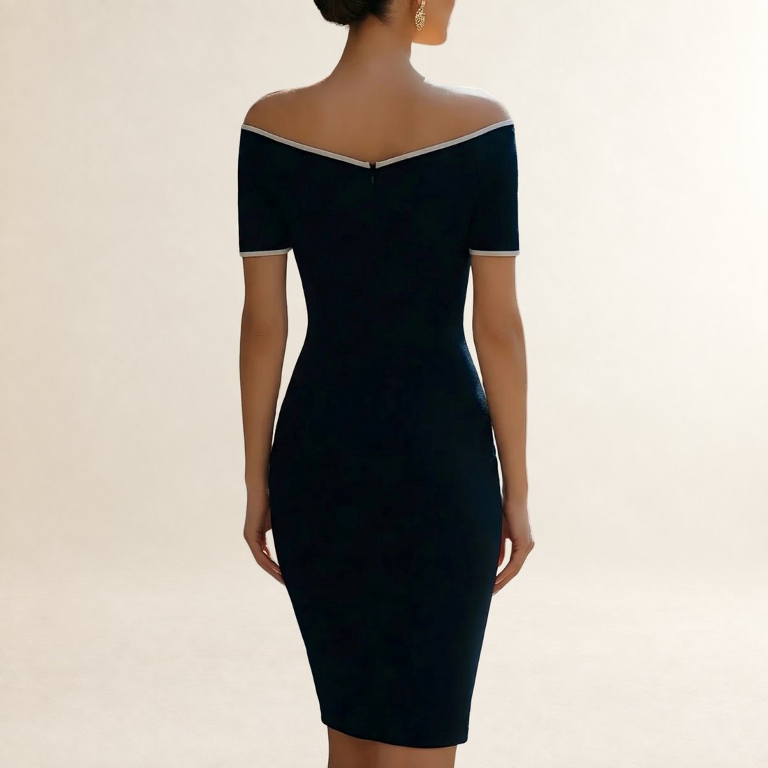 Short Sleeve Off-Shoulder Sheath Dress for Women with Contrast Trim and Tailored Fit