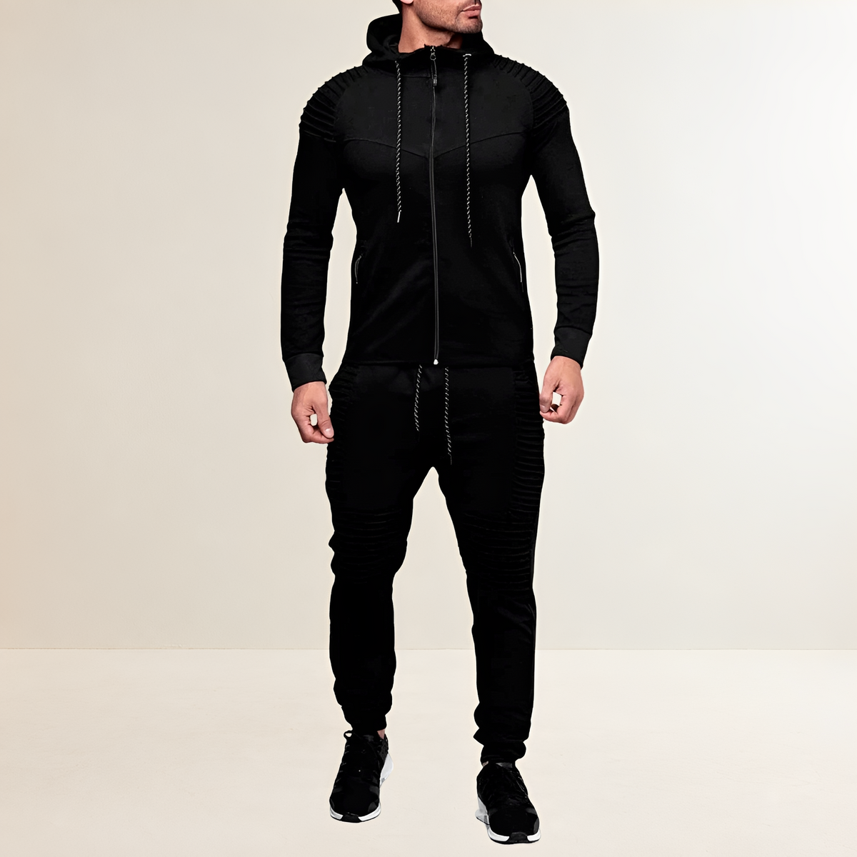 Sports Set for Men with Zip Hoodie and Jogger Pants - Slim Fit, Ribbed Design