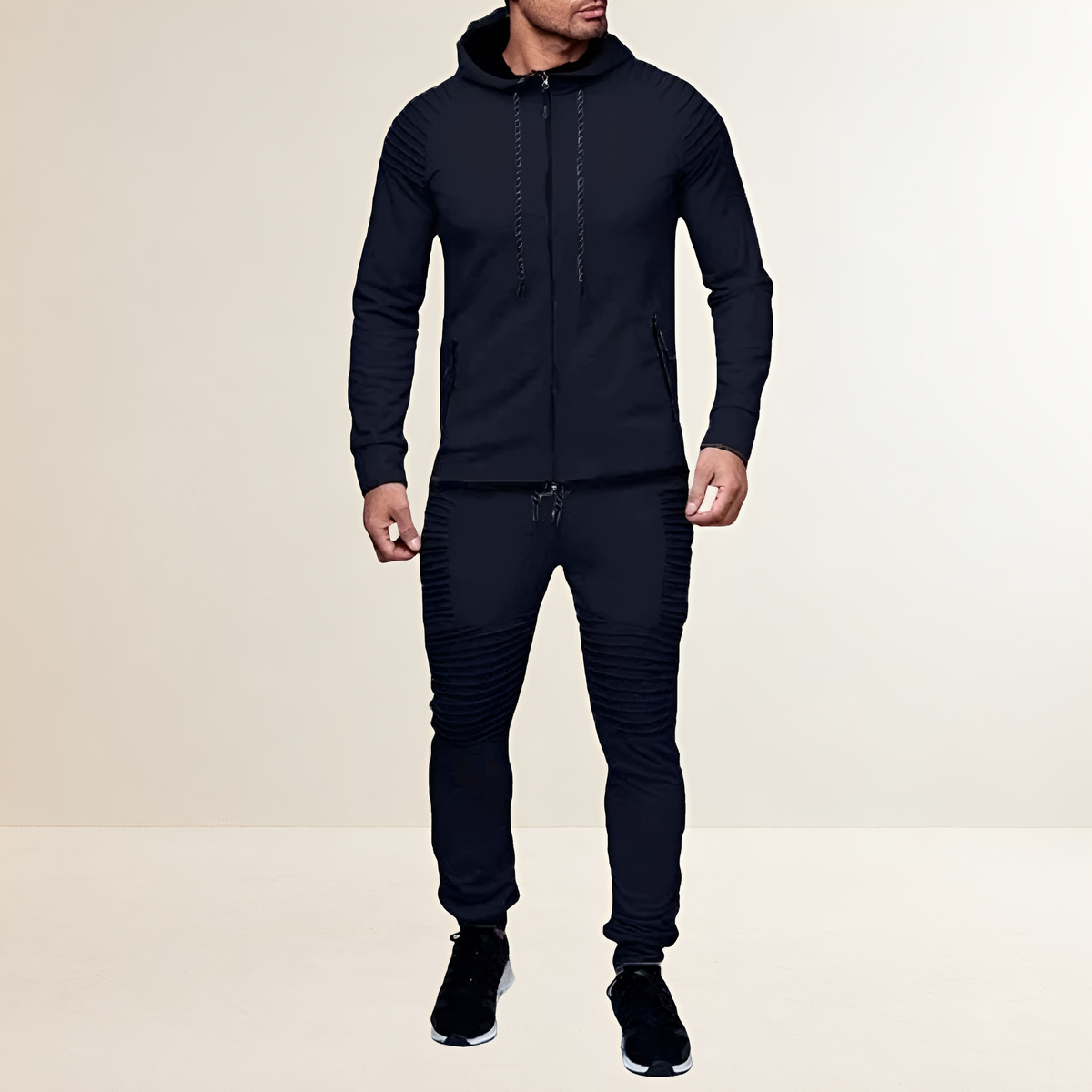 Sports Set for Men with Zip Hoodie and Jogger Pants - Slim Fit, Ribbed Design