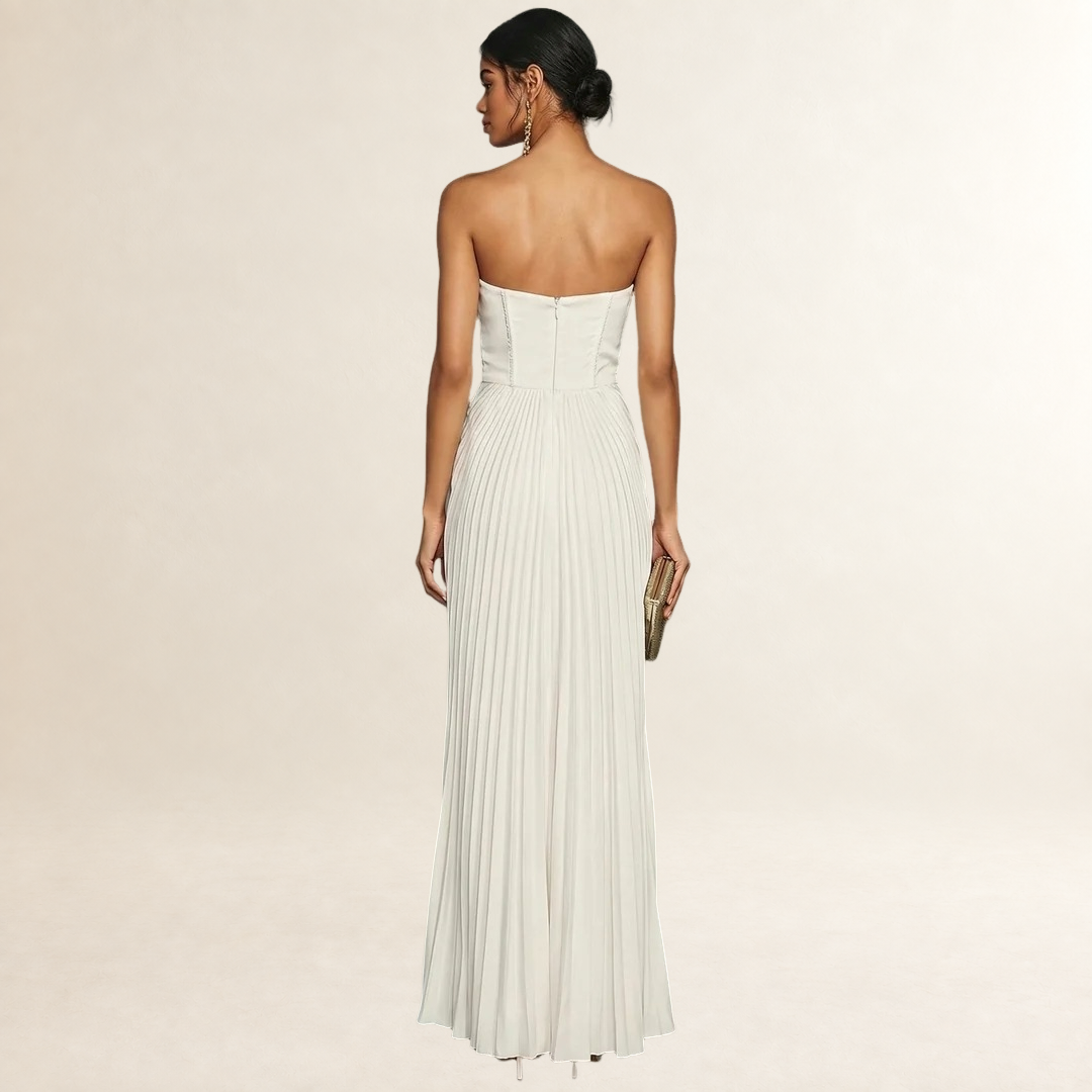 Strapless Midi Dress for Women - Pleated Design, Fitted Silhouette
