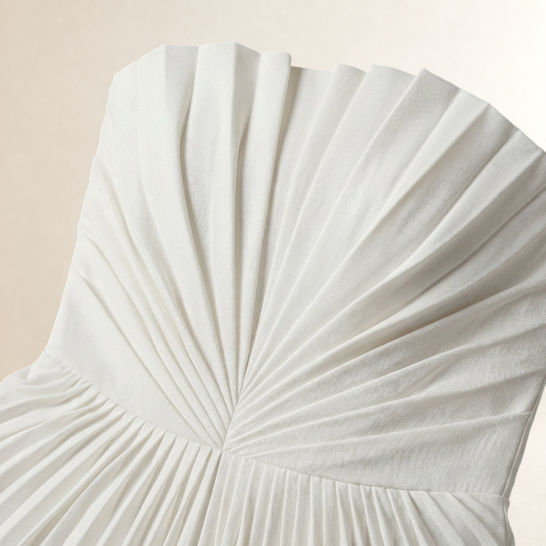 Strapless Midi Dress for Women - Pleated Design, Fitted Silhouette