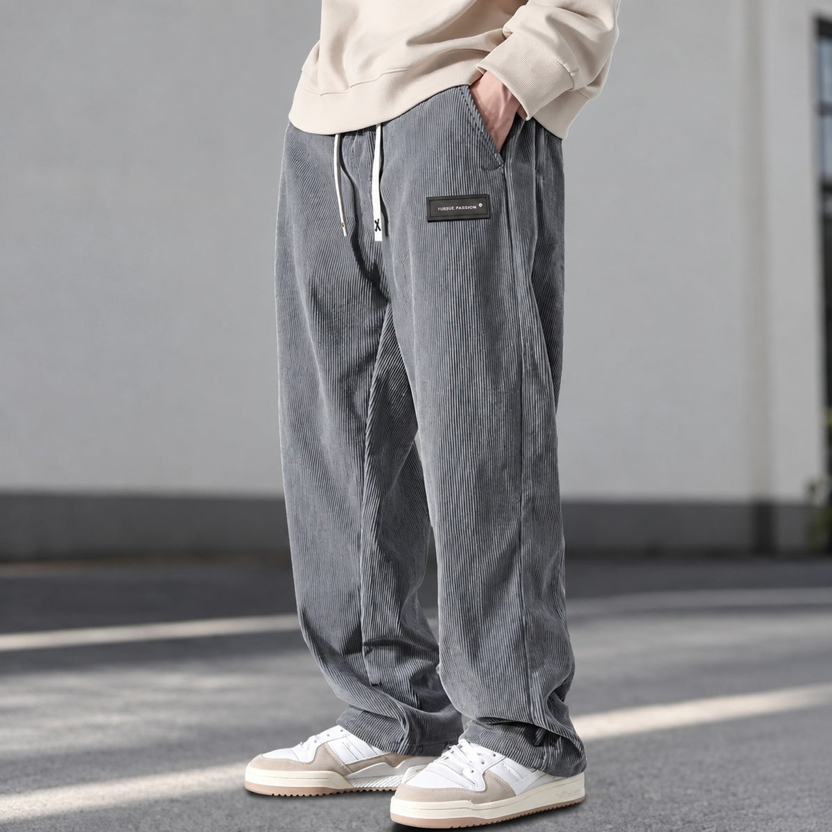 Stylish Pants for Men - Relaxed Fit with Drawstring Waist and Side Pockets