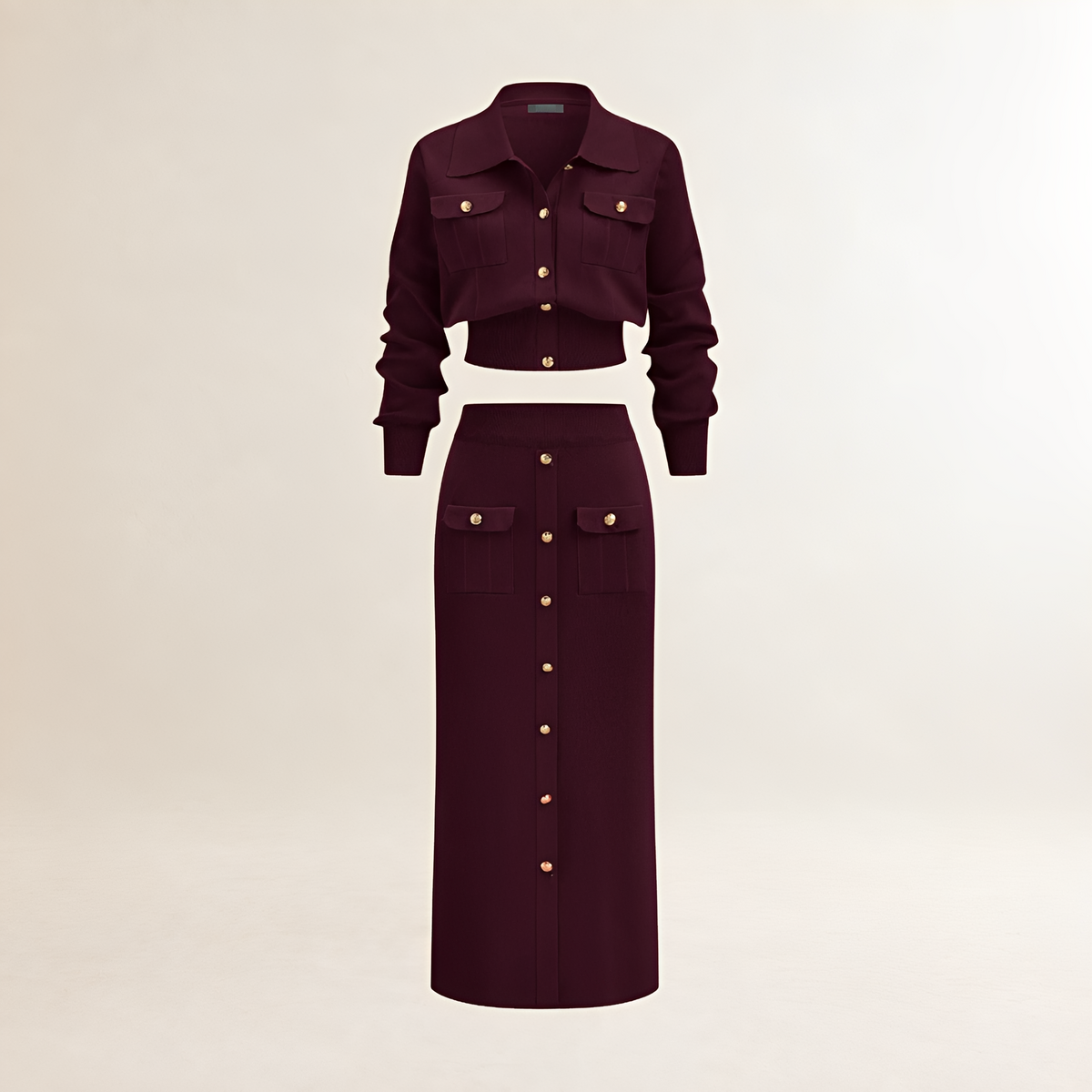 Sweater Co-ords Women Button Front Cardigan and Midi Skirt Set - Regular Fit
