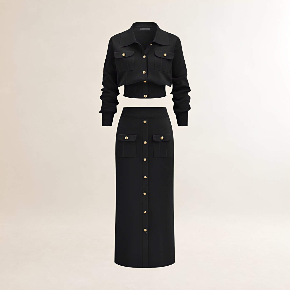 Sweater Co-ords Women Button Front Cardigan and Midi Skirt Set - Regular Fit