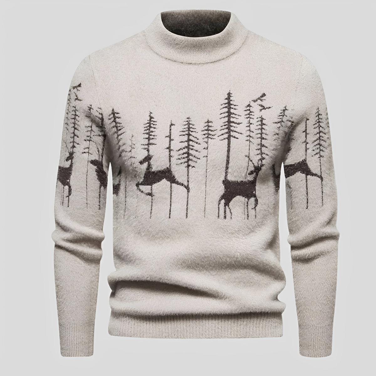 Sweater Men - Christmas Design, Deer and Forest Pattern, Regular Fit