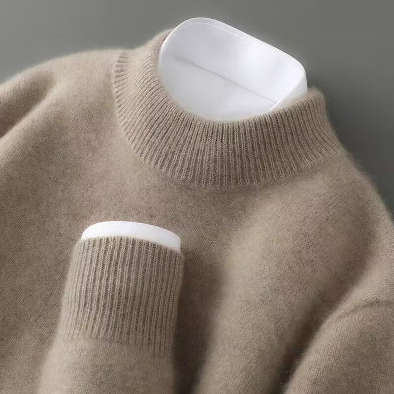 Sweater - Men's Mock Neck with Ribbed Collar & Cuffs, Relaxed Fit