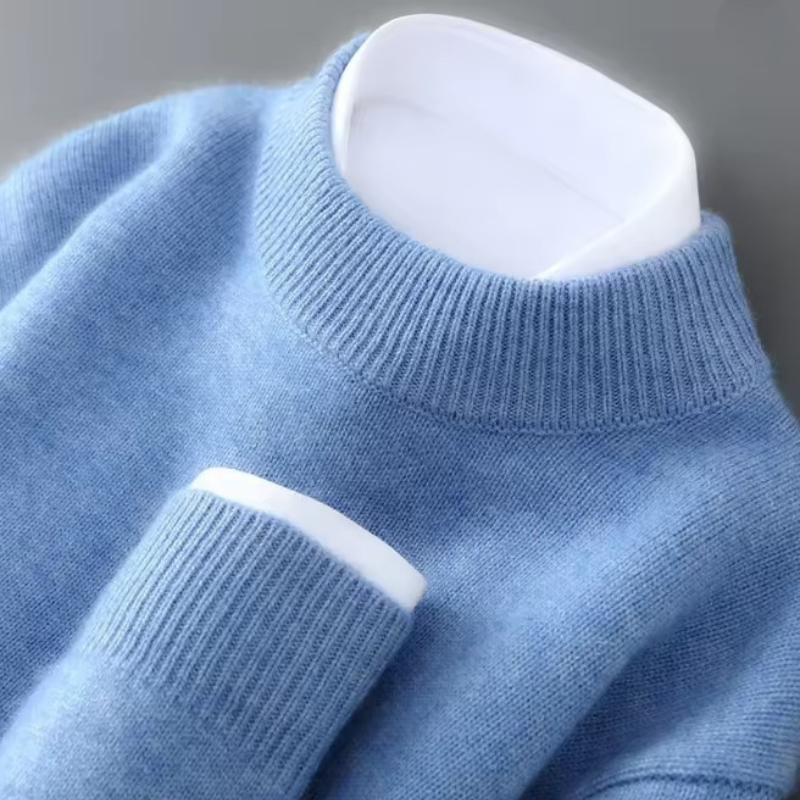Sweater - Men's Mock Neck with Ribbed Collar & Cuffs, Relaxed Fit