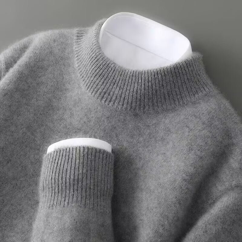Sweater - Men's Mock Neck with Ribbed Collar & Cuffs, Relaxed Fit