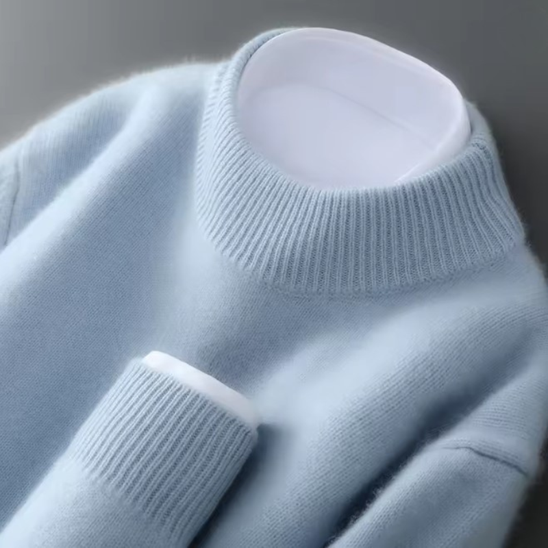 Sweater - Men's Mock Neck with Ribbed Collar & Cuffs, Relaxed Fit