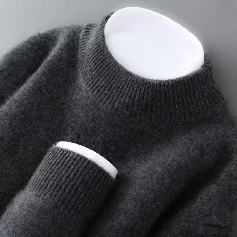 Sweater - Men's Mock Neck with Ribbed Collar & Cuffs, Relaxed Fit