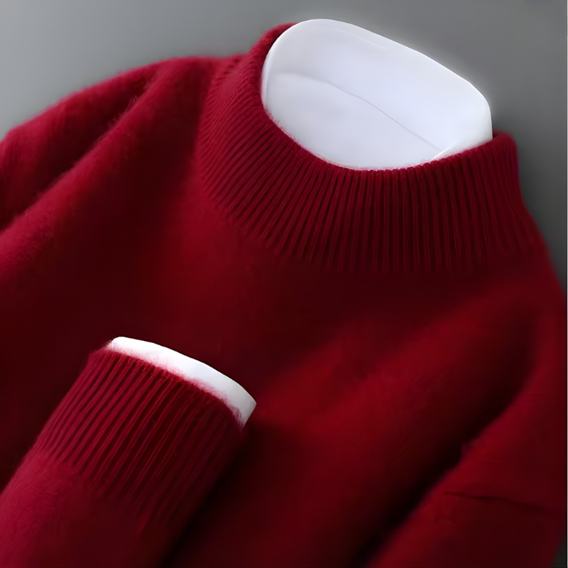 Sweater - Men's Mock Neck with Ribbed Collar & Cuffs, Relaxed Fit