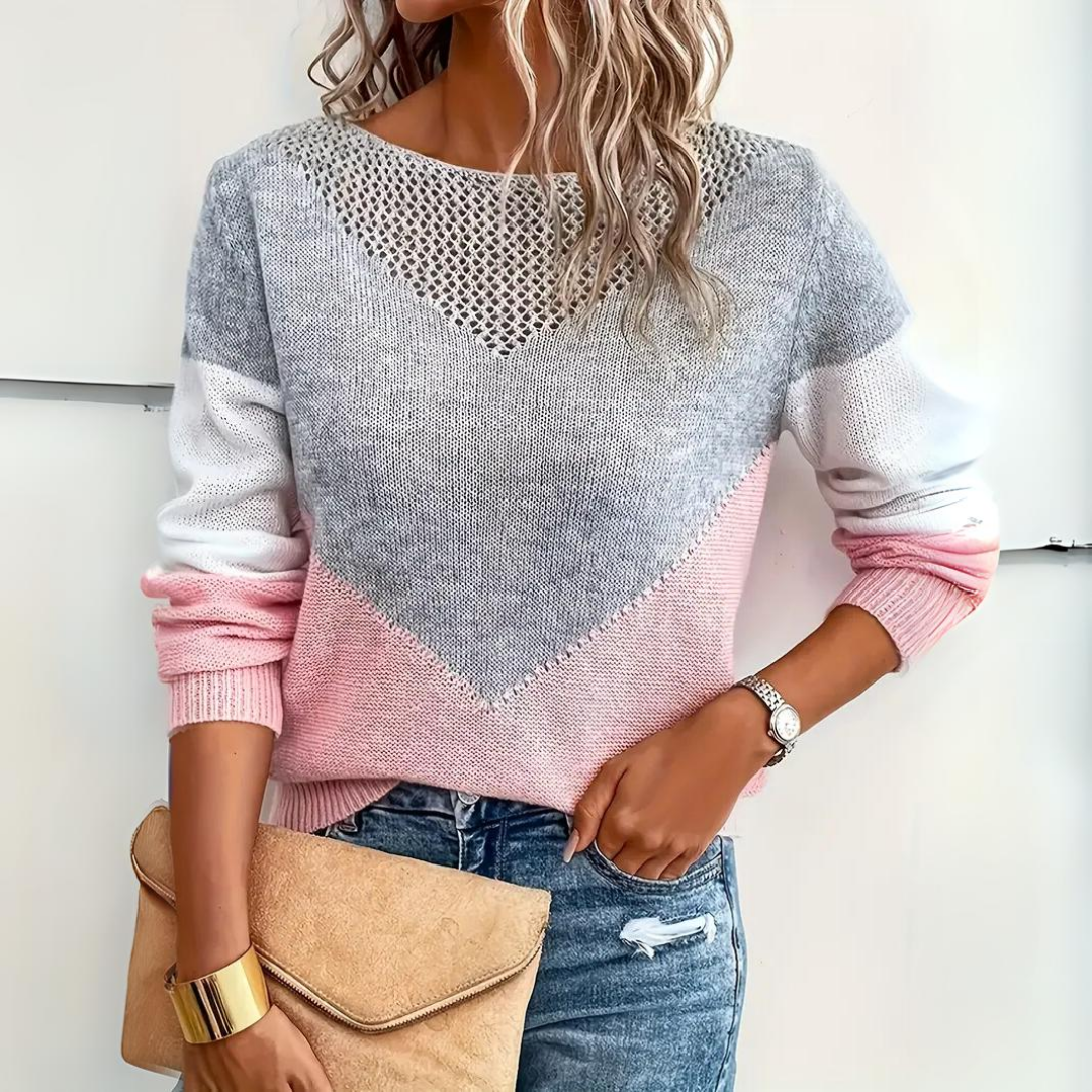 Sweater Women - Color Block, Relaxed Fit, Long Sleeve, Scoop Neck