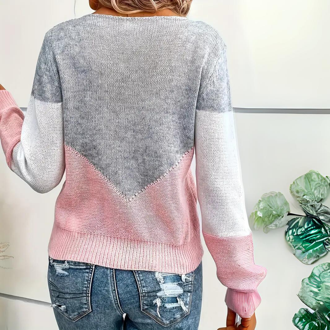 Sweater Women - Color Block, Relaxed Fit, Long Sleeve, Scoop Neck