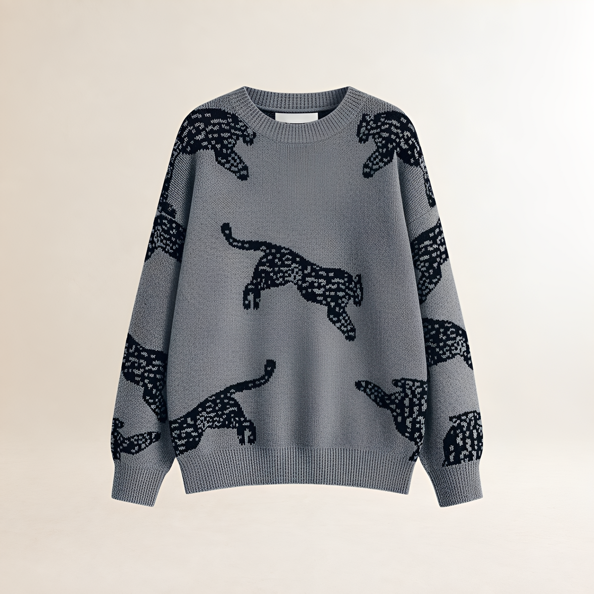 Sweater Women Leopard Print High Neck Regular Fit Pullover