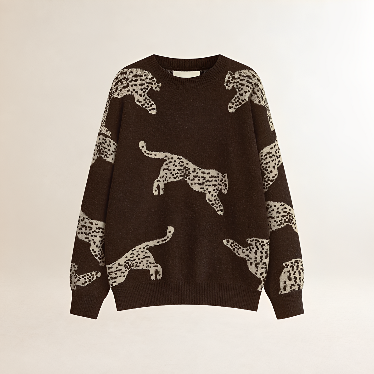Sweater Women Leopard Print High Neck Regular Fit Pullover