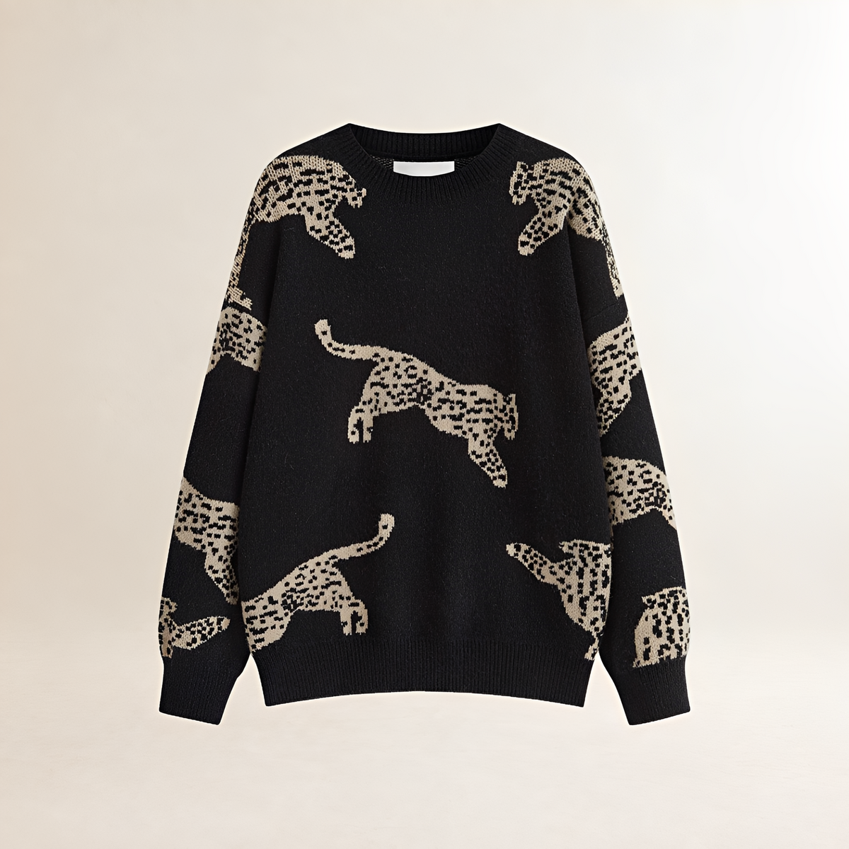 Sweater Women Leopard Print High Neck Regular Fit Pullover