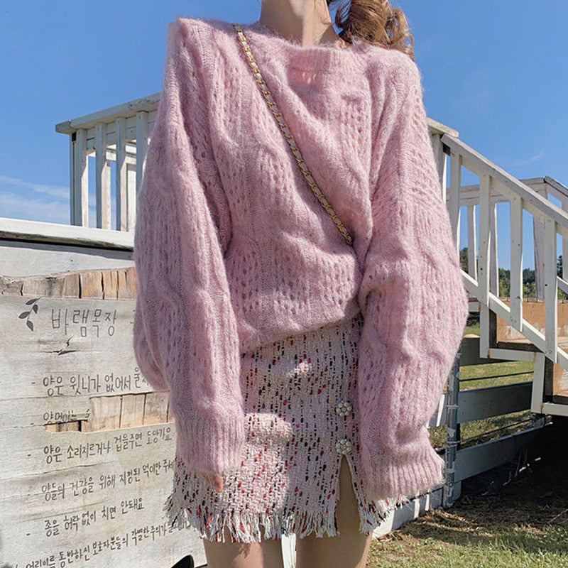 Sweater Women Oversized Design - Long Sleeve with Open Stitch Detail