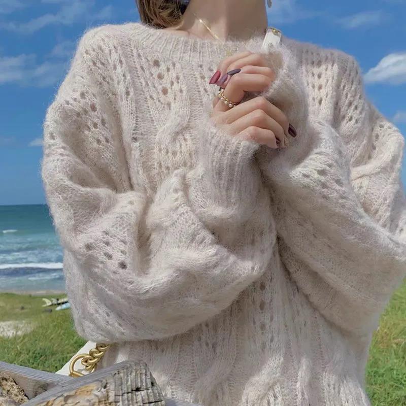 Sweater Women Oversized Design - Long Sleeve with Open Stitch Detail