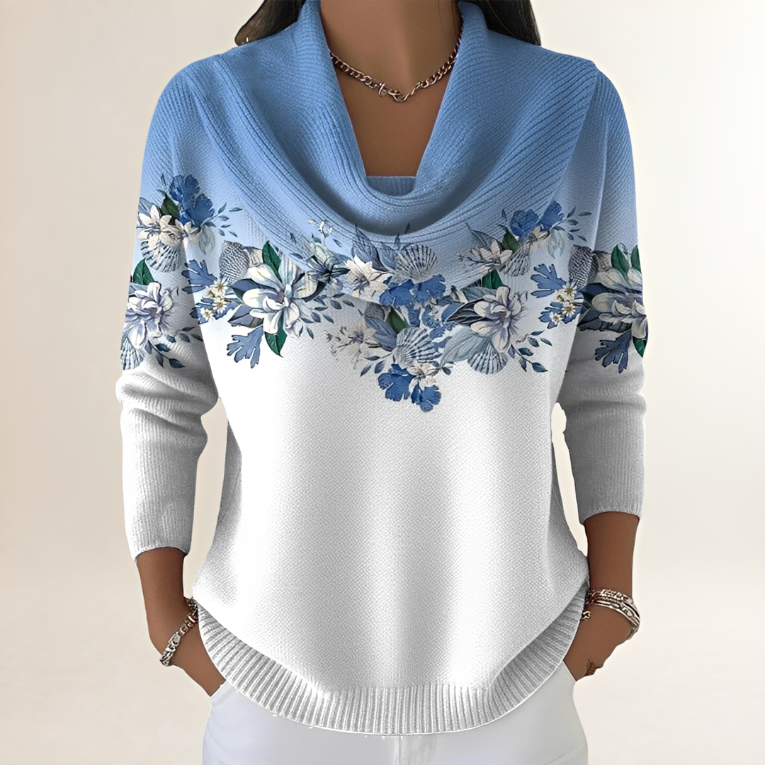 Sweater Women's Cowl-Neck Floral Yoke Long-Sleeve Relaxed Fit