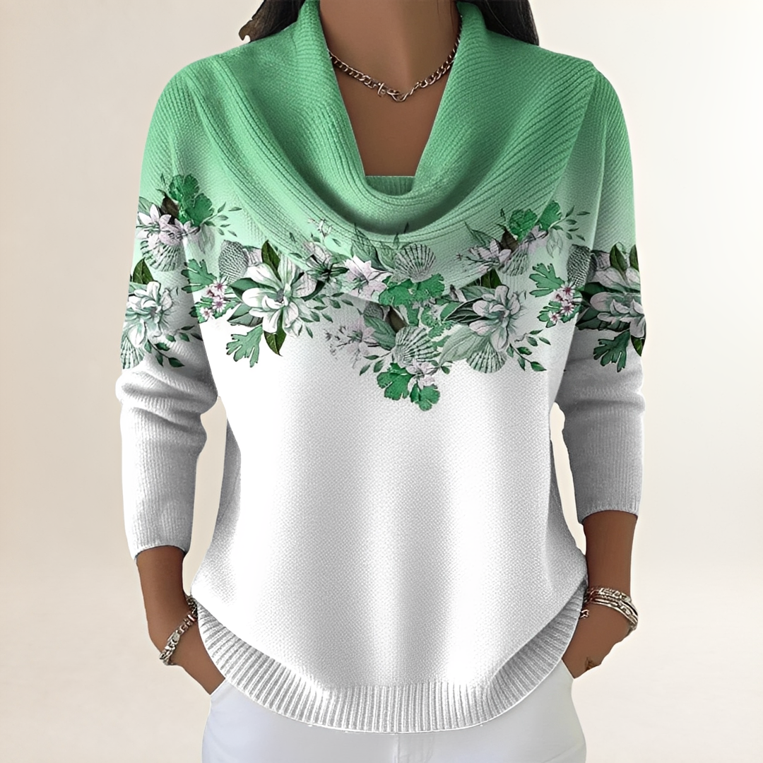 Sweater Women's Cowl-Neck Floral Yoke Long-Sleeve Relaxed Fit
