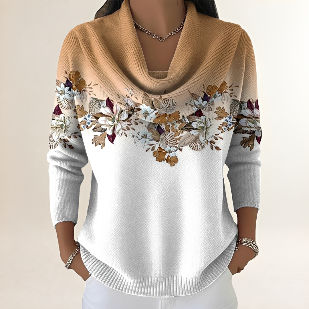Sweater Women's Cowl-Neck Floral Yoke Long-Sleeve Relaxed Fit