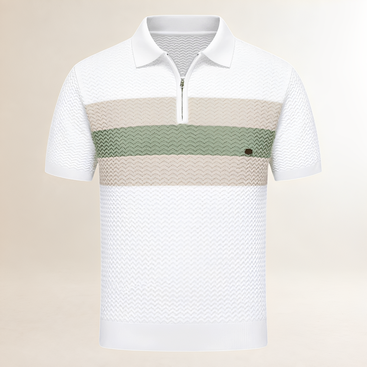 T-Shirt Men's Polo Collar Short-Sleeve Quarter-Zip, Wavy Textured Pattern with Horizontal Chest Stripes