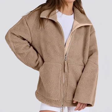 Teddy Jacket for Women - Oversized Fit with Zip Closure and Pockets