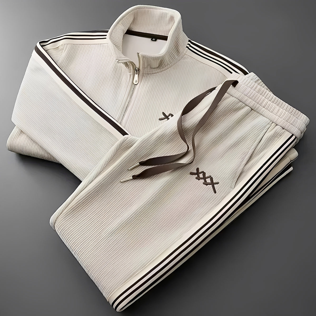 Tracksuit for Men - Zip-Up Jacket, Drawstring Pants, Ribbed Cuffs, Sporty Design