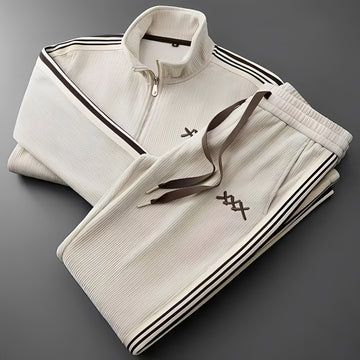 Tracksuit for Men - Zip-Up Jacket, Drawstring Pants, Ribbed Cuffs, Sporty Design