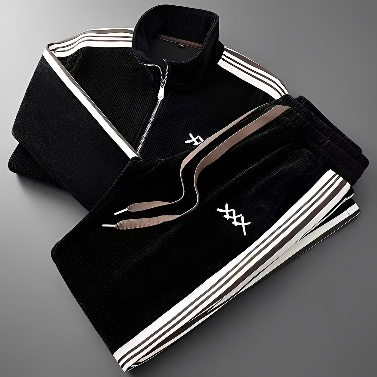 Tracksuit for Men - Zip-Up Jacket, Drawstring Pants, Ribbed Cuffs, Sporty Design