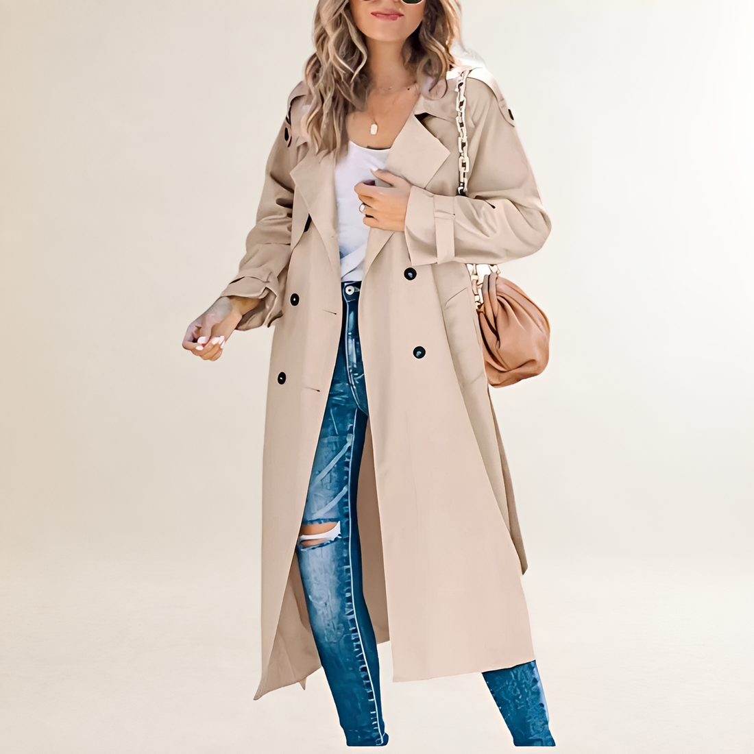 Trench Coat Women Double-Breasted Long Length Classic Design - Regular Fit