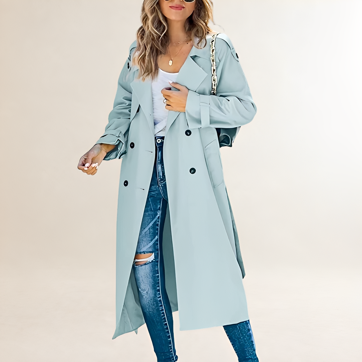 Trench Coat Women Double-Breasted Long Length Classic Design - Regular Fit