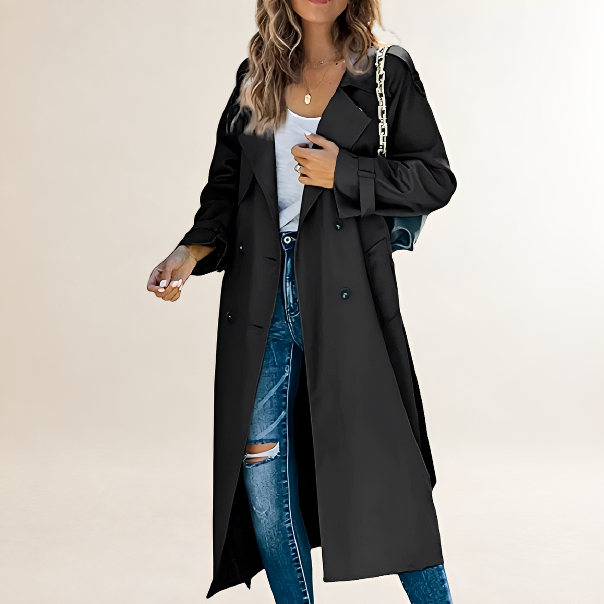 Trench Coat Women Double-Breasted Long Length Classic Design - Regular Fit