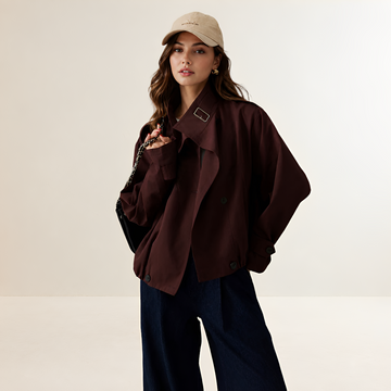 Trench Coat Women Oversized Fit Long Sleeve - Double-Breasted Design