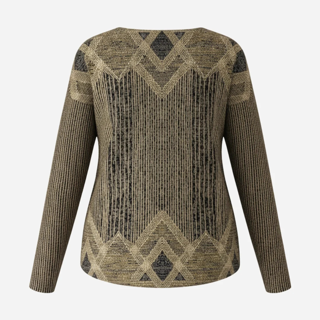 Tunic blouse, Women's long-sleeve round neck, relaxed fit with geometric diamond pattern