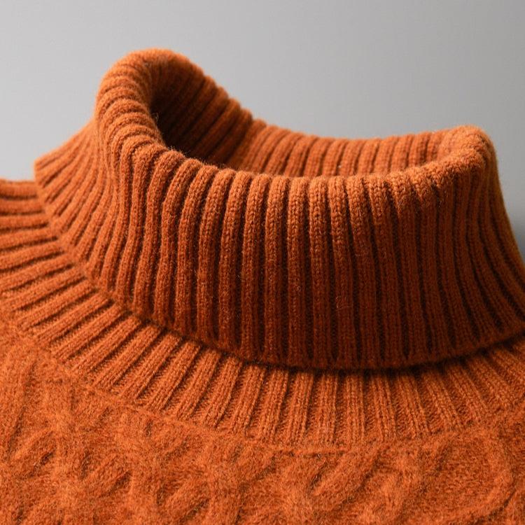 Turtleneck Sweater Men Regular Fit with Textured Design and Ribbed Collar