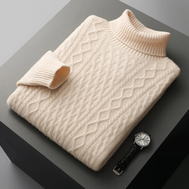 Turtleneck Sweater Men Regular Fit with Textured Design and Ribbed Collar