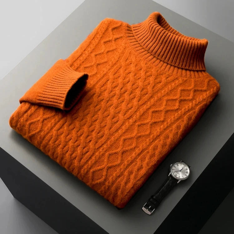 Turtleneck Sweater Men Regular Fit with Textured Design and Ribbed Collar