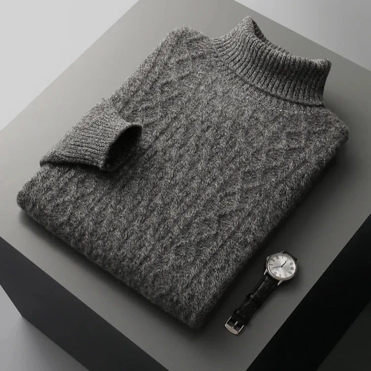 Turtleneck Sweater Men Regular Fit with Textured Design and Ribbed Collar