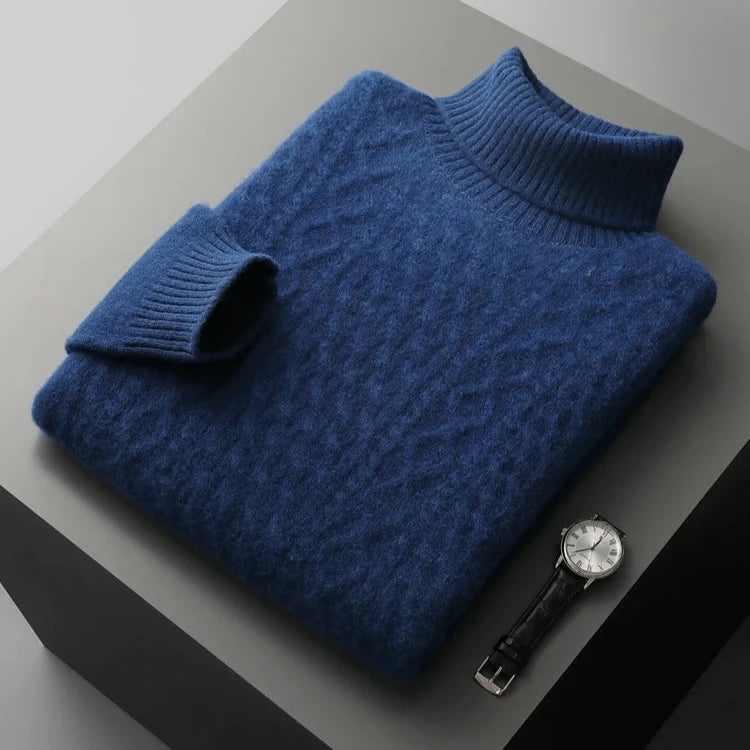 Turtleneck Sweater Men Regular Fit with Textured Design and Ribbed Collar