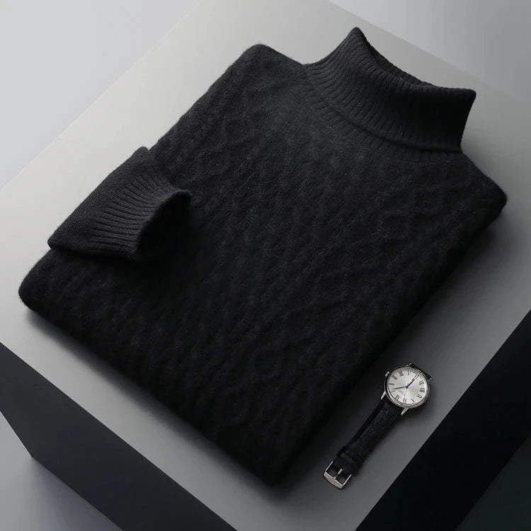 Turtleneck Sweater Men Regular Fit with Textured Design and Ribbed Collar