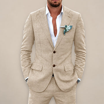 Two-Piece Suit Set for Men Single-Breasted Blazer with Trousers - Tailored Fit